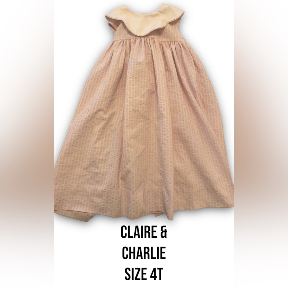 Claire and Charlie Girls Pale Pink Seersucker Dress